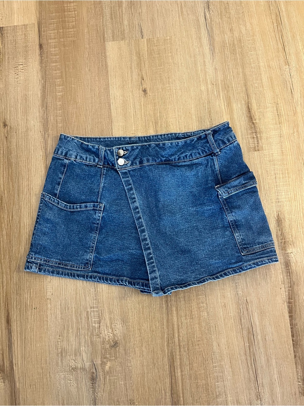 Denim skort shorts mini skirt wrap front size XL
